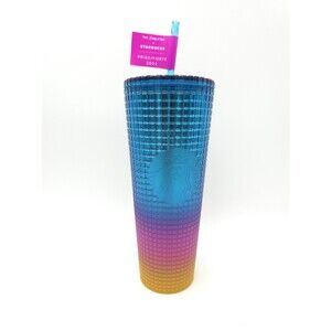 Starbucks Summer 2023 Tim Singleton Pride Rainbow Grid 24oz Cold Cup Tumbler NEW